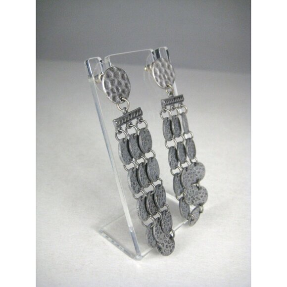 Earrings Pierced Dangle Modern Statement Runway Hammered Gray - Picture 3 of 7